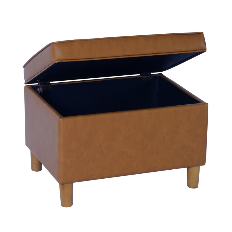 Repose-pieds avec rangement de 24 po Kelemen, Similicuir brun caramel