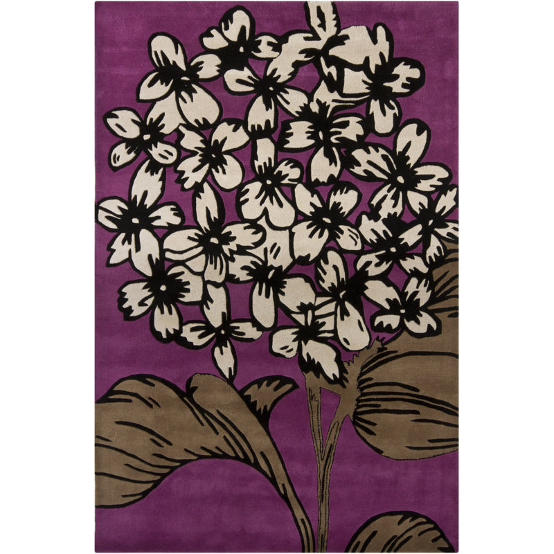 Tapis surdimensionné à motif floral en hortensia à motif floral prune mauve, crème, olive et taupe Medford Authentic