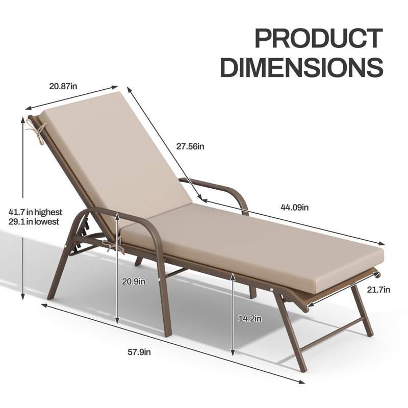 Adjustable Aluminum Outdoor Chaise Lounge Chairs With Removable Cushions (Set Of 2), Beige, Brown/Brown