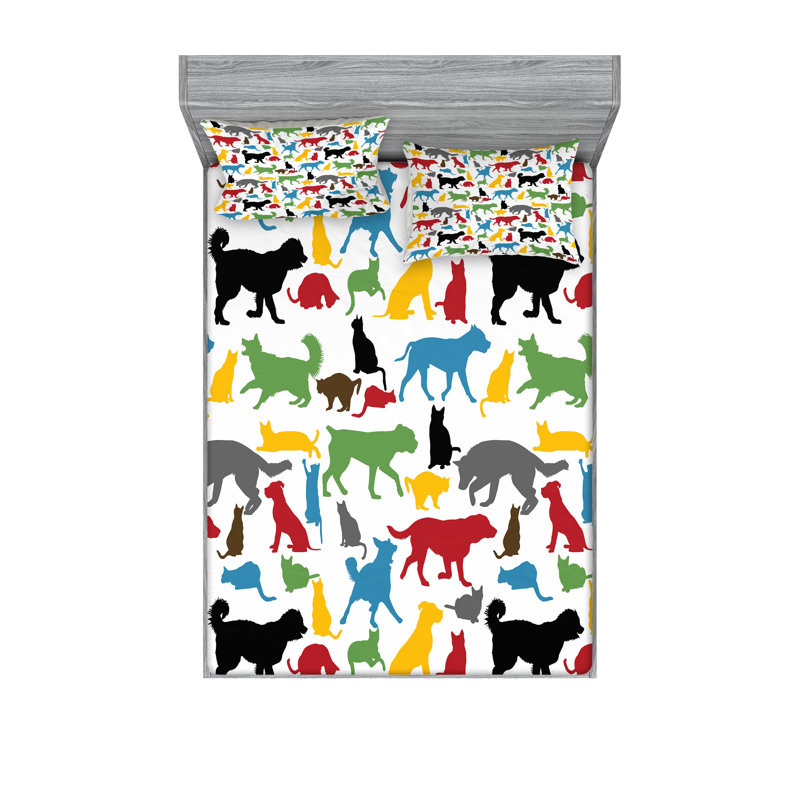 Multicolore drap-housse et coussin décoratif Ambesonne, Ensemble de draps pour très grand lit californien