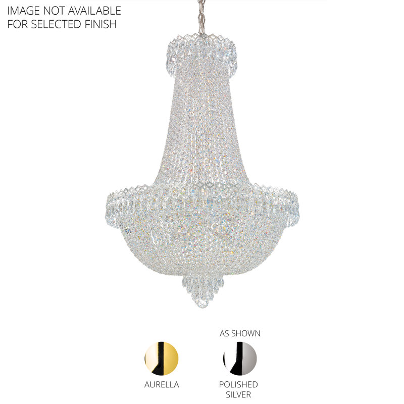 Camelot 22 Light 24in x 36in Pendant in Silver with Clear Optic Crystals, Polished Gold