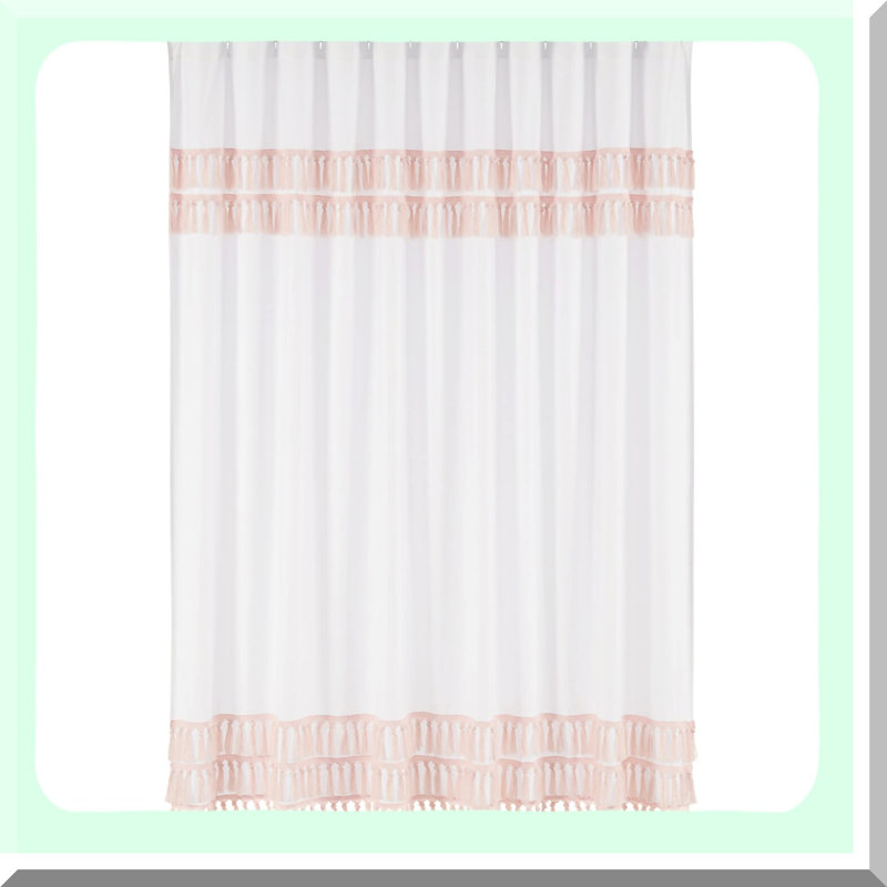Blush Boho Chic Cotton Shower Curtain - Farmhouse Minimalist Design with Fringe Macrame