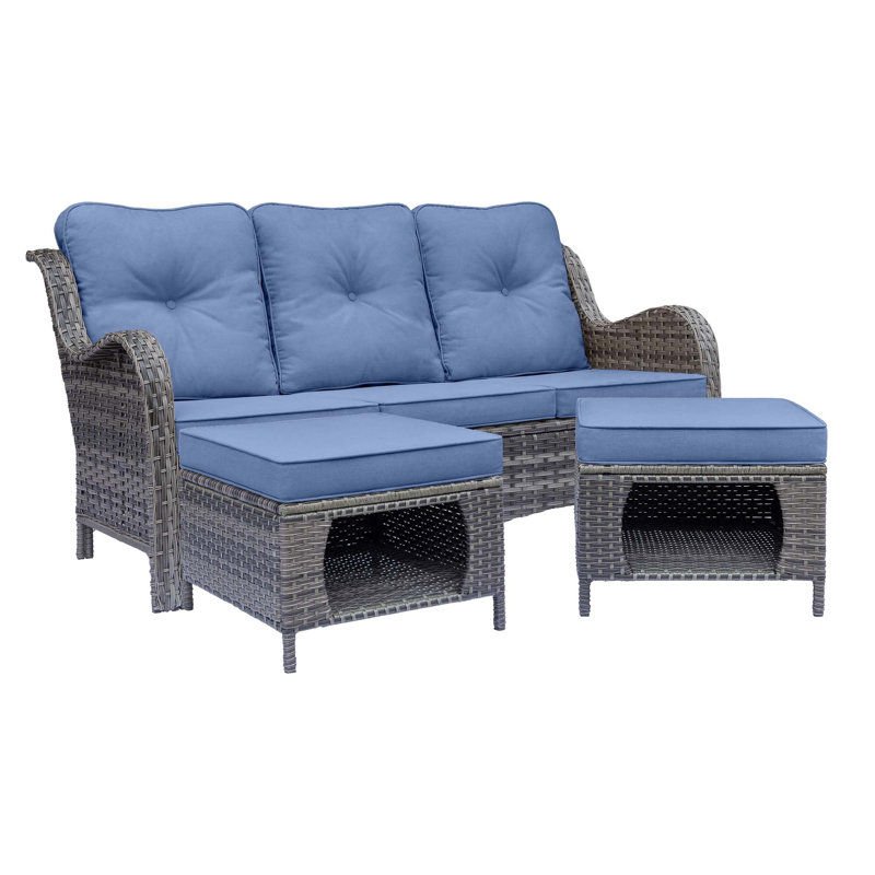 Seob 71.26'' Wide Patio Sofa with Cushions, Denim Blue
