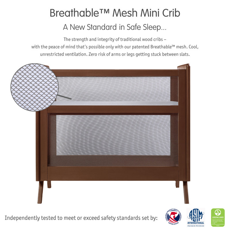 Walnut Wood Breathable Mesh 2-in-1 Mini Crib, Greenguard Certified