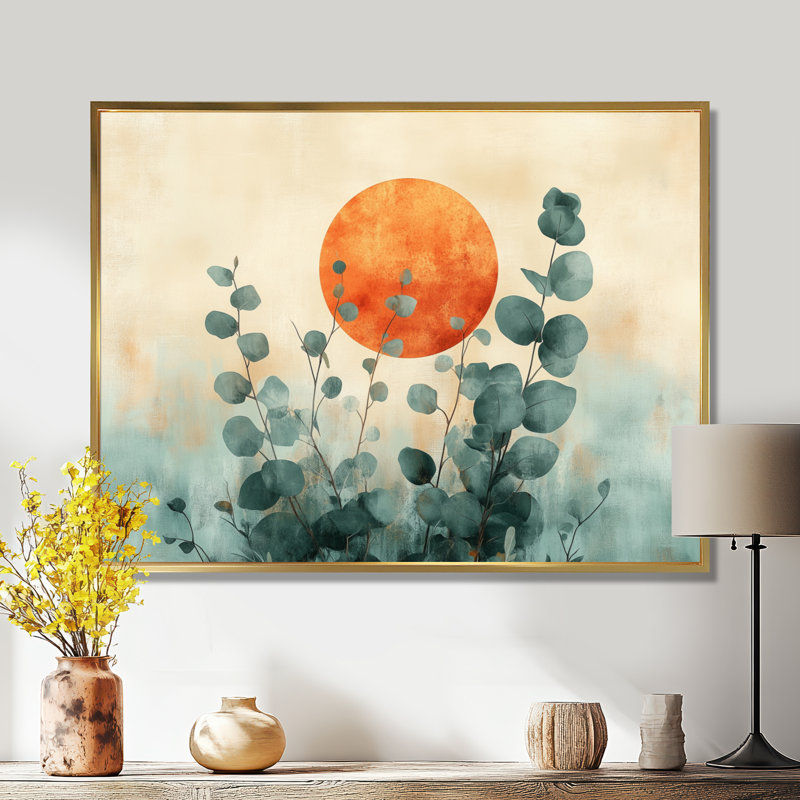 Art mural eucalyptus, toile botanique sauge, Deibel, Cadre flottant doré, H 24 po x l 32 po