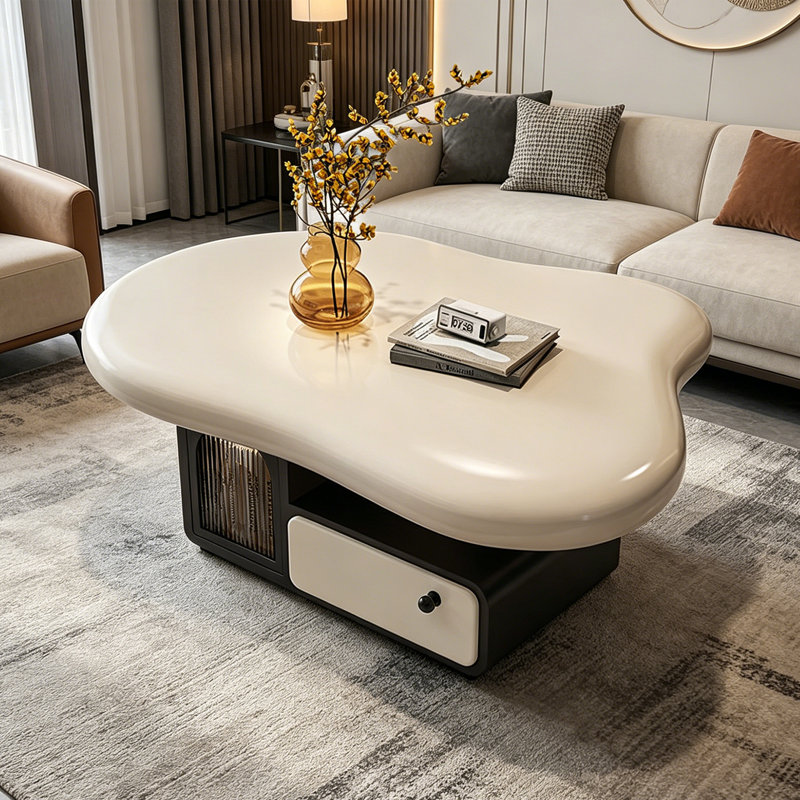 Table basse Italian Luxury Minimalist, 18.5" H x 39.37" W x 27.16" D, Cream / Black