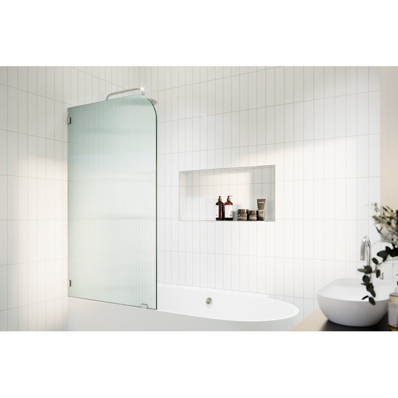 Aurora 34 in. x 58.25 in. Frameless Fluted Radius Single Fixed Bath Panel, Left Hand, Polished Chrome, null