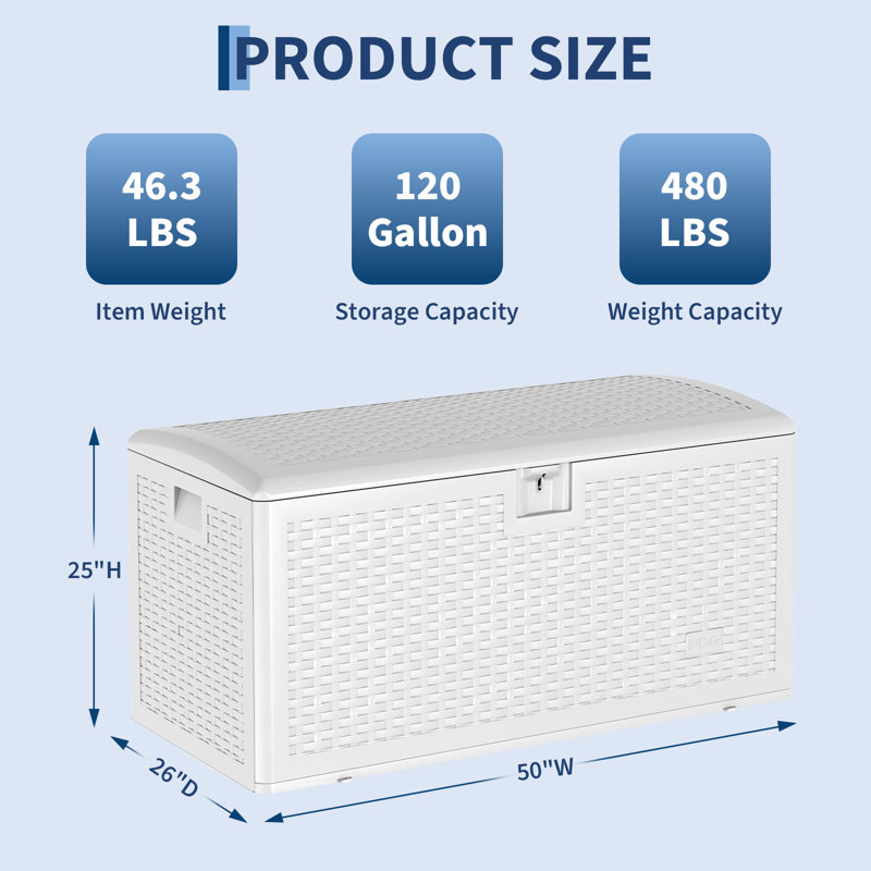 73 Gallon Waterproof Large Resin Deck Box Indoor Outdoor, Lockable Storage Container for Patio Furniture Tools, Waterproof Deck Box Patio Storage Bin