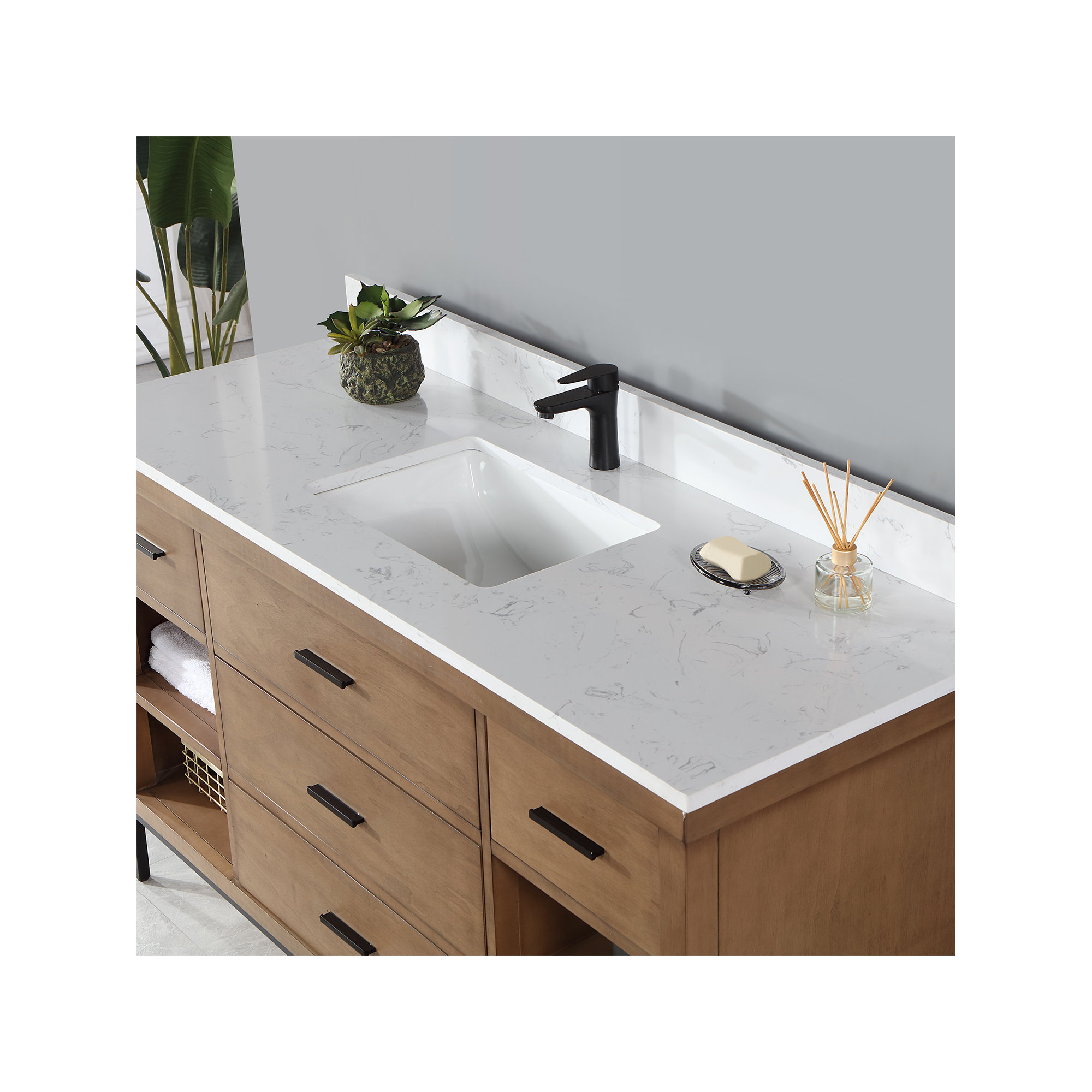 Adaire 60'' Single Bathroom Vanity, Brown, Matte Black