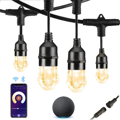 HVS Smart Outdoor String Lights, 24FT-12 Bulbs Dimmable Tunable White Patio Lights Bluetooth 2.4Ghzwifi(Only) Waterproof Acrylic Diamond Bulb APP Cont -  Arlmont & Co., EBDC431AB8C74C0EB136468F4AA3426A