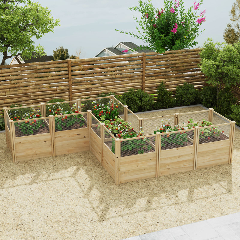 Lit de jardin surélevé modulaire en cèdre - Conception sans vis avec clôture pour animaux et meilleur drainage