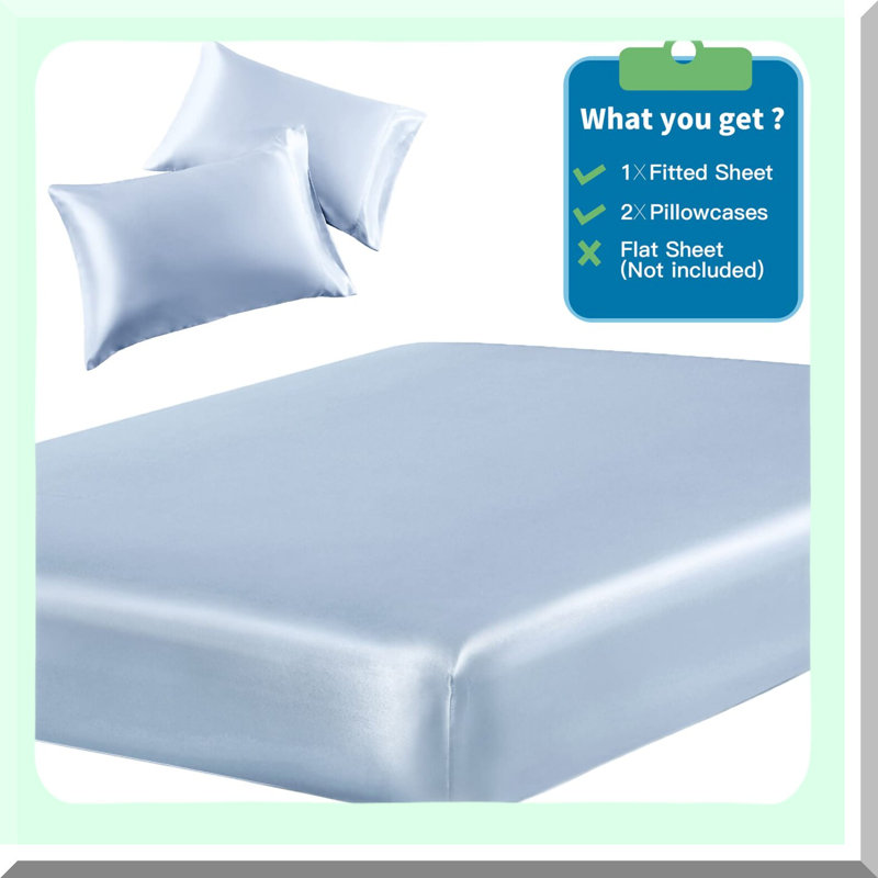 Baby Blue Silky Soft 3-Piece Bed Sheet Set - Wrinkle Free, Fade Resistant, Deep Pocket Fitted Sheet with 2 Pillowcases - Full Size (Up to 15" Deep)