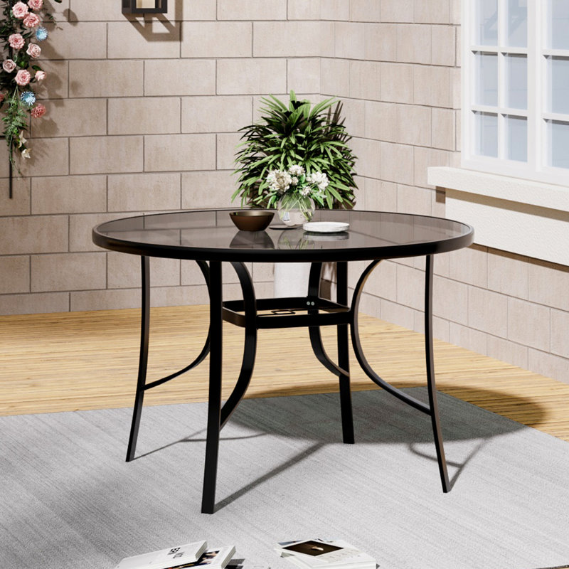 Heda Round Outdoor with Umbrella Hole Dining Table - 105 cm W 105 cm D, 70.5cm H x 105cm W x 105cm D, Black