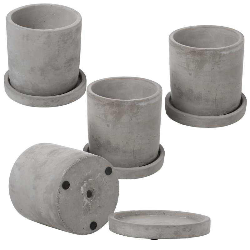 Indoor Unglazed Cement Pot Planter Set, 4