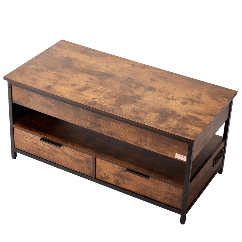 Lift Top Coffee Table Rectangle Coffee Table with Light & USB Brown