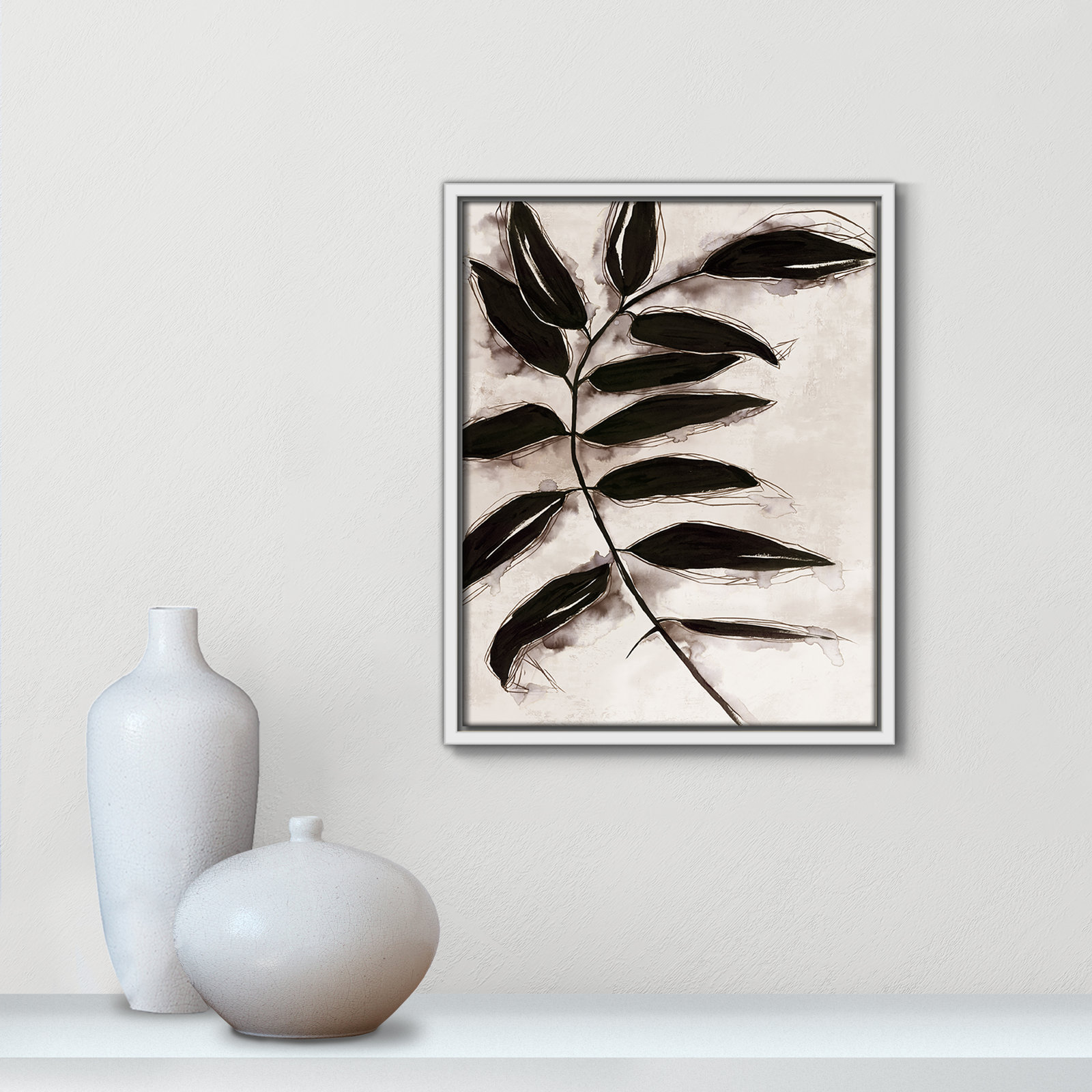 Leaves II by Eva Watts, 15.5" H x 12.5" W x 2" D, White Framed