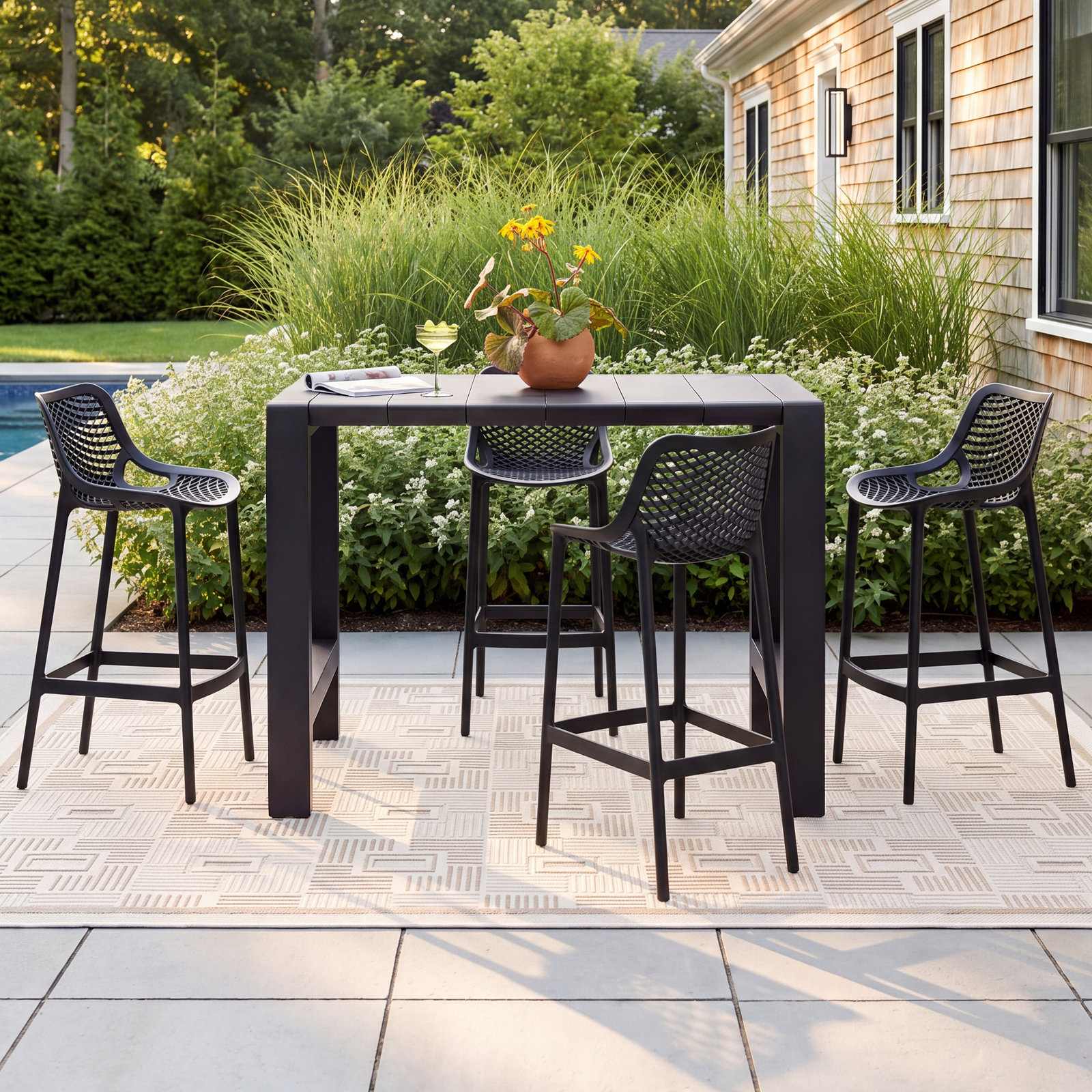 Farrah 39" Patio Dining Set, Black