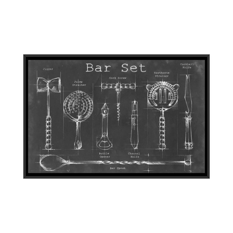 «Bar Set», estampe numérique sur toile tendue, H 18 po x l 26 po x P 1,5 po, Toile avec cadre noir