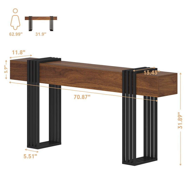 71 Inch Long Console Table, Extra Thick Industrial Sofa Table Behind The Couch Rectangular Entryway Table For Entrance Hallway Living Room, Entire Top Board & 4-pipe Legs, Rustic Brown