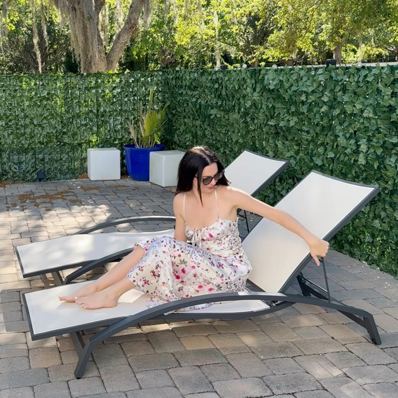 Purple Leaf 62.32'' Long Reclining PVC-coated polyester With Uv-Resistant Canopy Chaise Lounge Set Of 2 With Arm, Beige