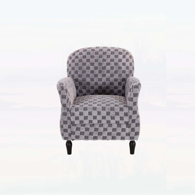 Checkered Corduroy Accent Armchair, Plush Checkerboard Upholstered Single Sofa Chair with Wood Legs, Comfortable and Stylish for Living Room and Bedroom