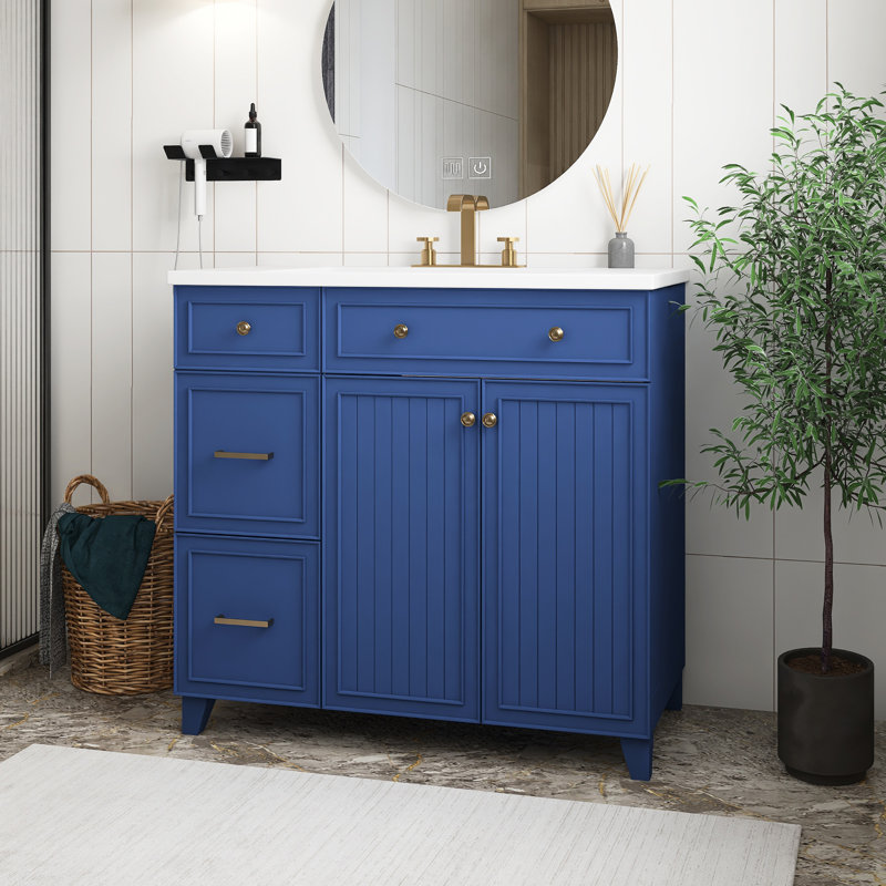 Meuble-lavabo de salle de bain avec lavabo en céramique, tiroirs standard et double couche, portes à fermeture douce, tablettes réglables, armoire de rangement moderne