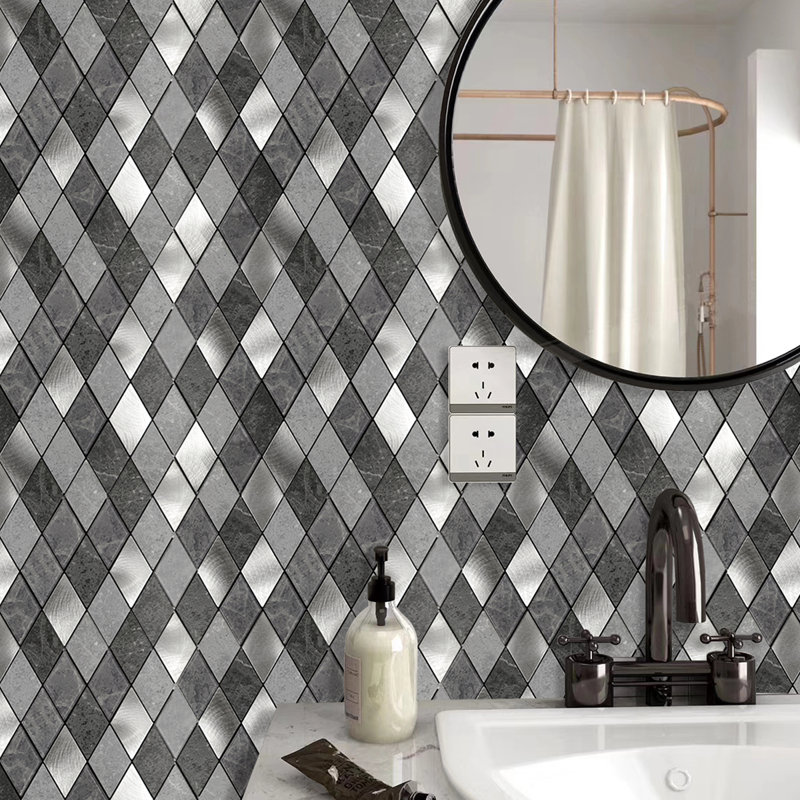 Silver Slate Diamond Pattern Peel and Stick Aluminum Tile Size:295 x 29 5 x 4.5 mm (Pack of 4)