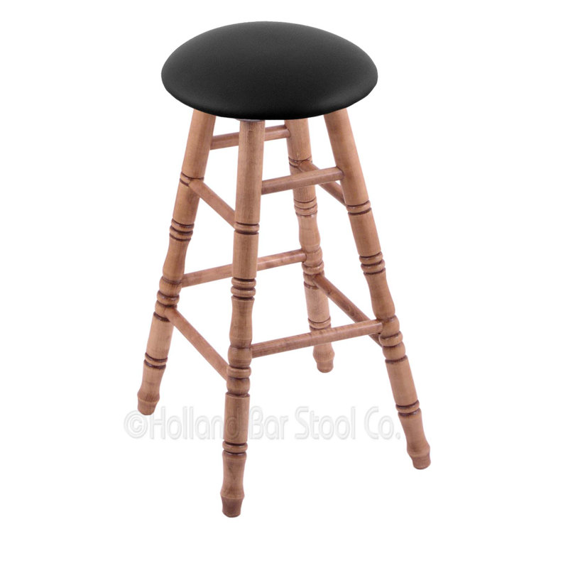 Tabouret de bar 36 po pivotante upholsetered, Vinyle noir, Chêne naturel, Très grand (siège d'une hauteur de 36 po)