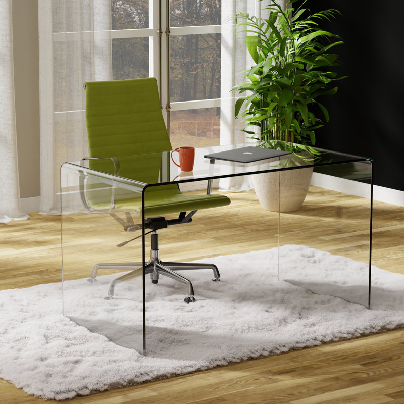 Bureau d'écriture tout en verre trempé, Clair, H 29 po x l 50 po x P 27,5 po