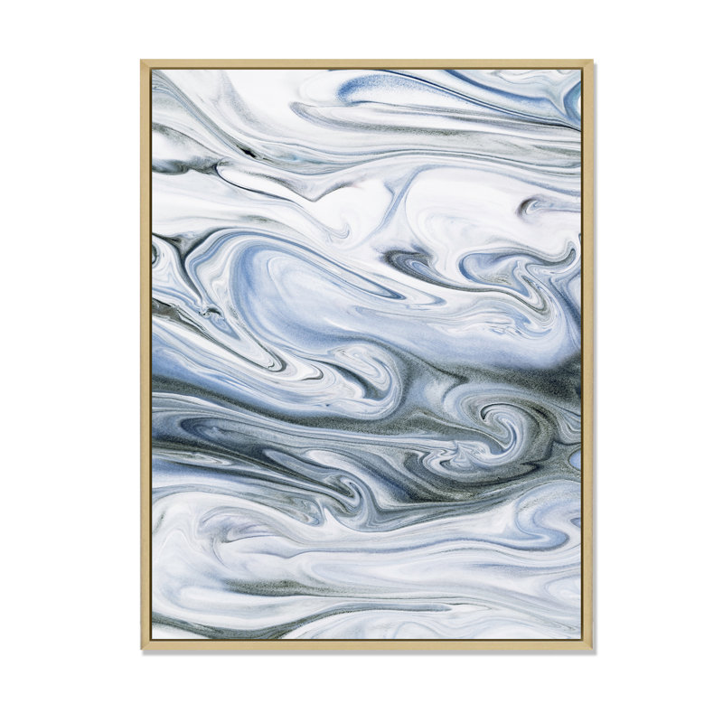 Gris gris et bleu, art du marbre liquide - peinture sur toile, Toile avec cadre en érable, H 44 po x l 34 po