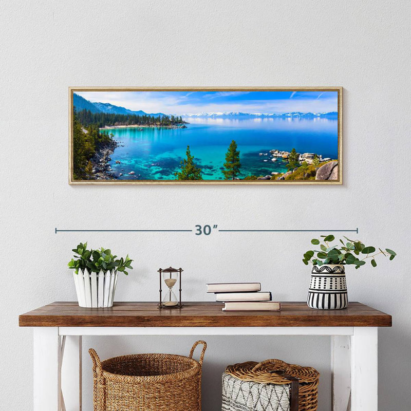 Tranquillité sur le lac Tahoe, Cadre flottant en bois naturel, 28 po x 10 po
