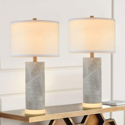 Distressed Grey 23.25'' Table Lamps Set Of 2 With Night Light Base And Included Bulbs 
