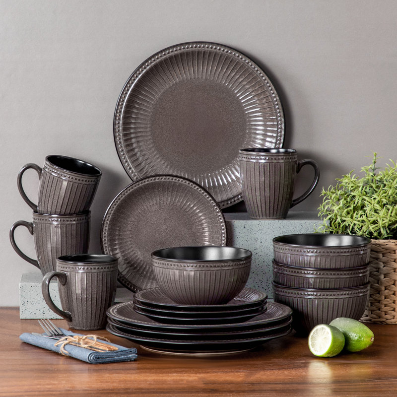 Porcelain China Dinnerware Set 16 Piece - Service for 4, Brown