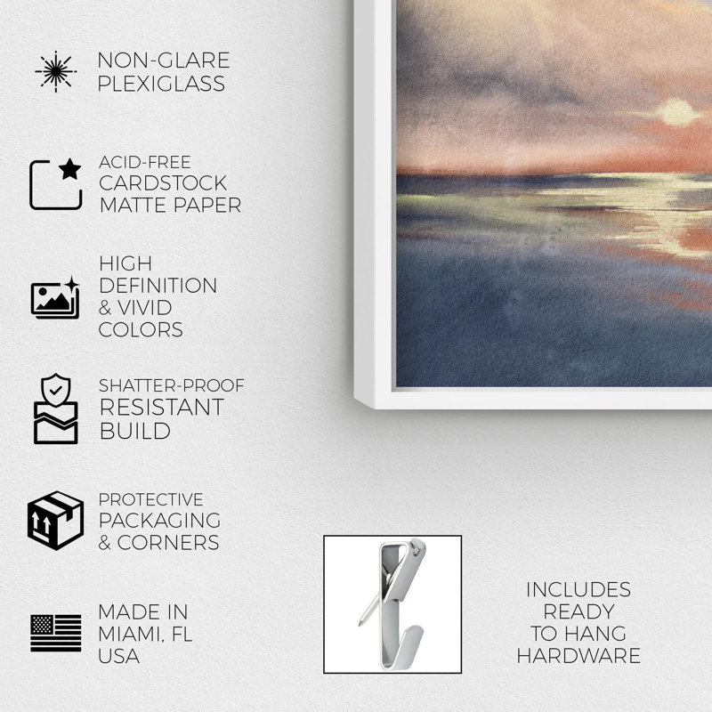 Oliver Gal Sunset Reflection Coastal Landscape - Luxury Shadowbox Framed Wall Art, 46.5" H x 31.5" W, White