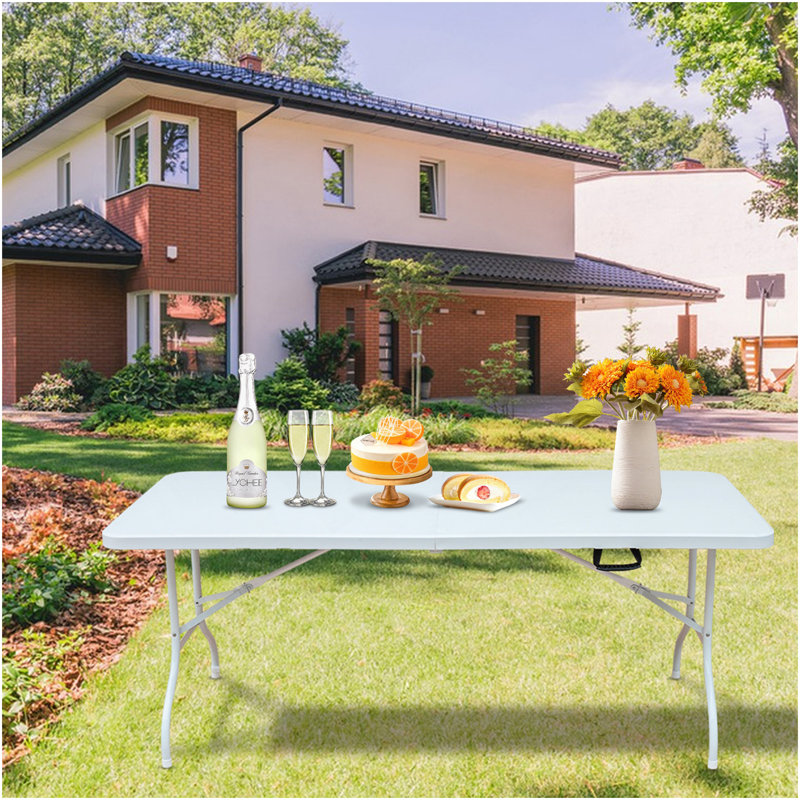 Table pliante 6 pi, table en plastique portative pour le camping, pique-niques, fêtes, table pliable à haut poids de charge blanche