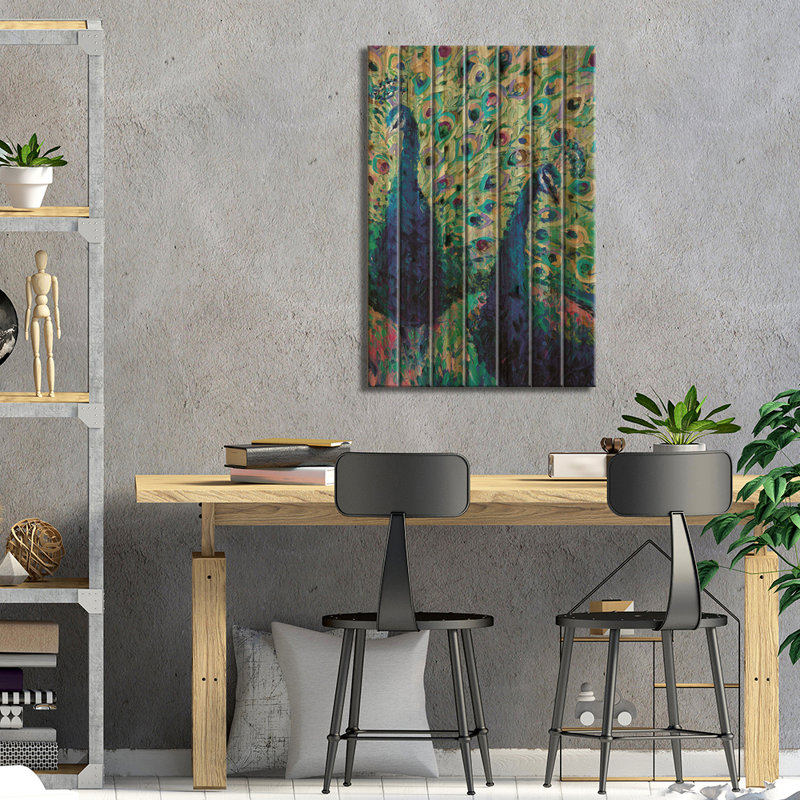 Paon Kaliym Gemini par Iris Scott - impression sur bois sans cadre, H 26 po x l 18 po x P 1,5 po