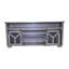 Meuble télé 65,3 po avec porte grillagée en fer, éclairage à DEL et éléments en forme de Y, couleur gris antique, finition coulissante 60 69 pouces, ajustement