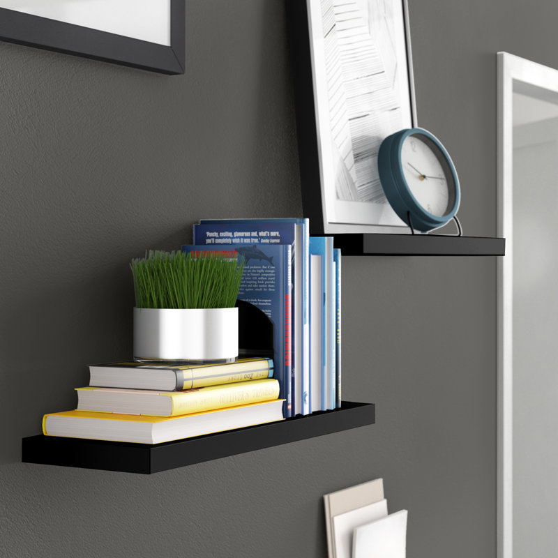 Hansini Floating Shelf, Black, 1.25" H x 24" W x 8" D