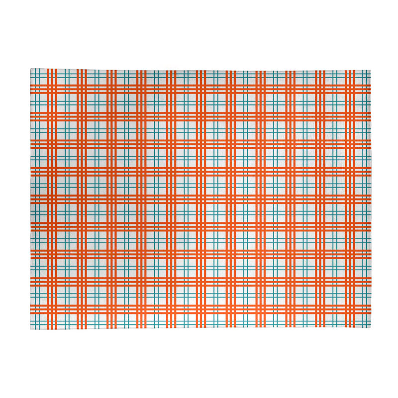Tapis orange / blanc à carreaux, Rectangle 9 pi x 12 pi