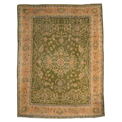 Tapis vert / brun clair en laine noué à la main de conception unique One-of-a-Kind