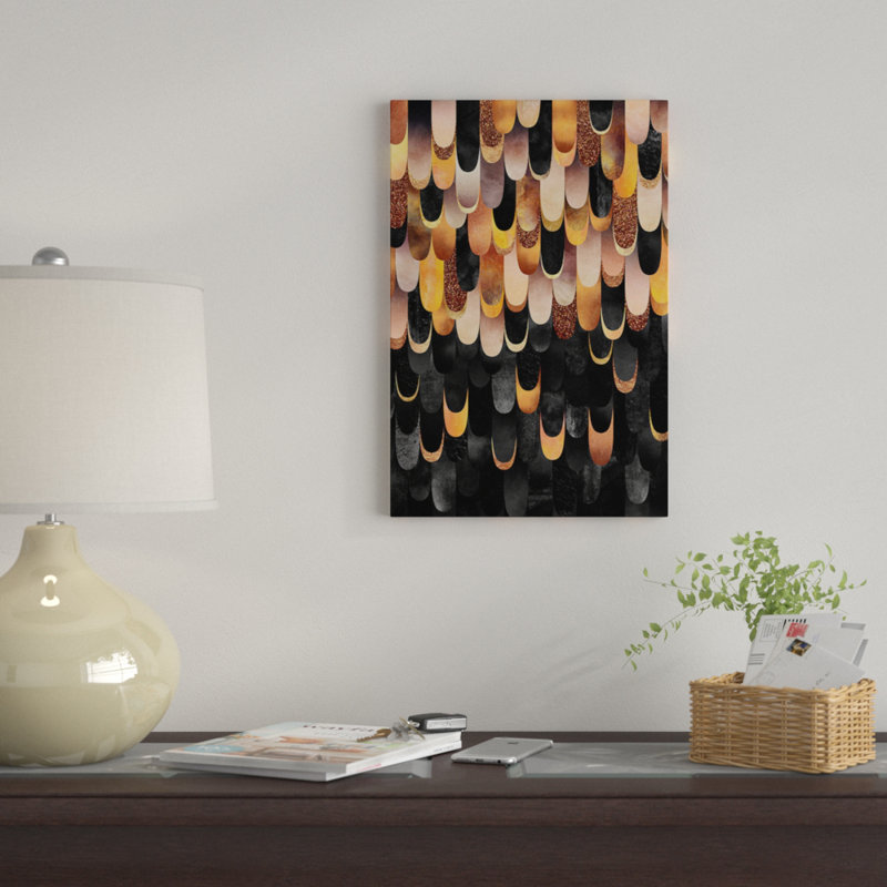 «Feathered - Copper & Black» par Elisabeth Fredriksson - impression sur toile tendue, H 12 po x l 8 po x P 0,75 po