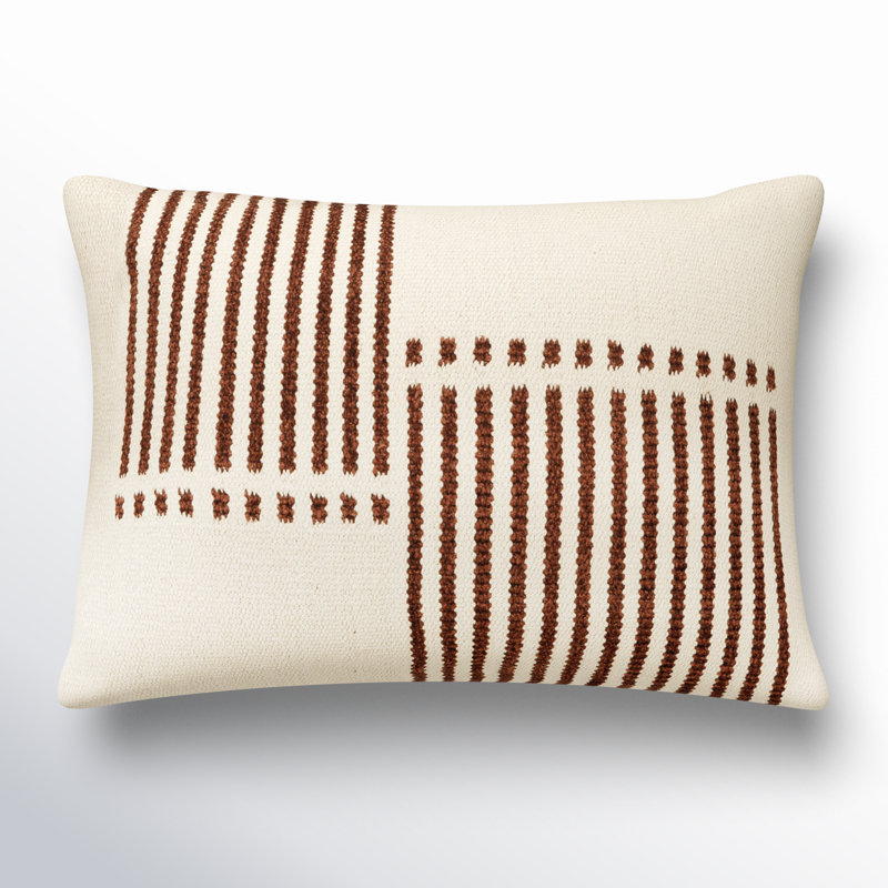 Natural and Camel Striped Cotton Lumbar Pillow Set