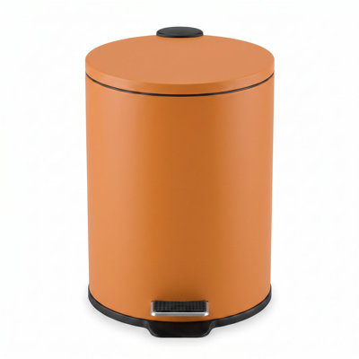 Poubelle ronde de 5 L à fermeture en douceur pour cuisine et salle de bain – Petite poubelle avec couvercle silencieux, orange