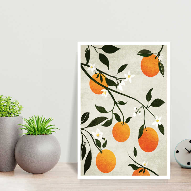 Oranges en fleurs, art classique abstrait coloré orange, H 18 po x l 12 po