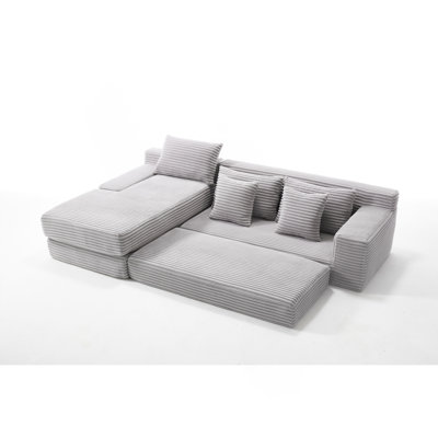 Canapé-lit en mousse à mémoire de forme en L pour salon - canapé-lit convertible sans assemblage, canapé en tissu de velours côtelé, canapé modulaire pour chambre à coucher, cinéma maison, gris clair