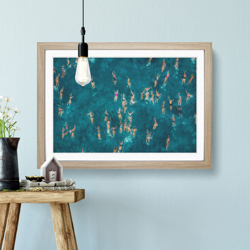 Swimmers Swimming - Picture Frame Painting Print, 33cm H x 45cm W x 2cm D, Oak Framed