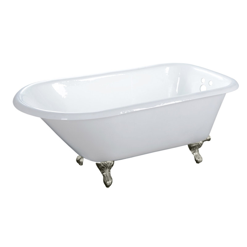 Kingston Brass Aqua Eden 48-Inch Cast Iron D-Shaped Roll Top Clawfoot Tub (3-3/8-Inch Wall Drillings), Brushed Nickel