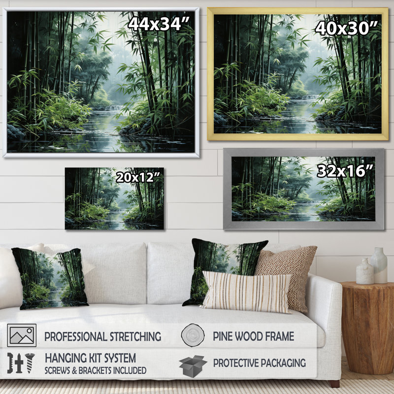Art du Japon, forêt de bambou - Art mural du Japon, H 16 po x l 32 po x P 1 po, Toile tendue