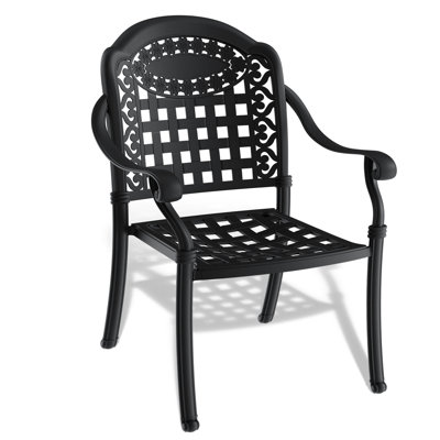 2Pcs Cast Aluminum Patio Armchairs, Black, Corrosion Protected, Cushioned Seats, Wide , Ergonomic Black Frame, To Rust And Weather, Comfy Stackable