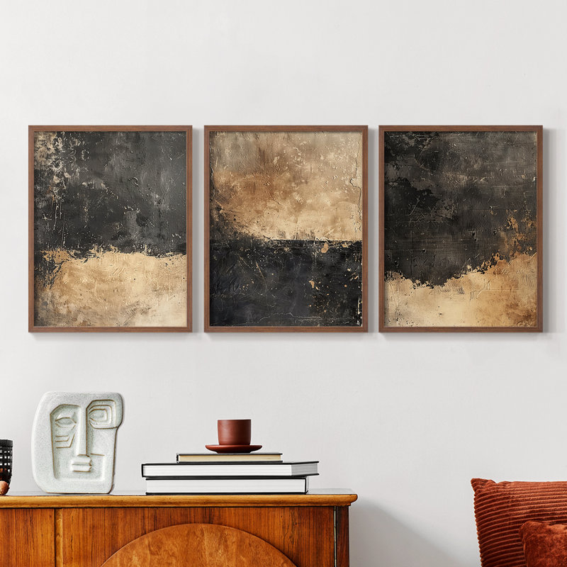 Abstract  Series  CXI  -Set Of 3 Framed Giclee Prints -Ready to Hang, Walnut Framed, 28" H x 22" W